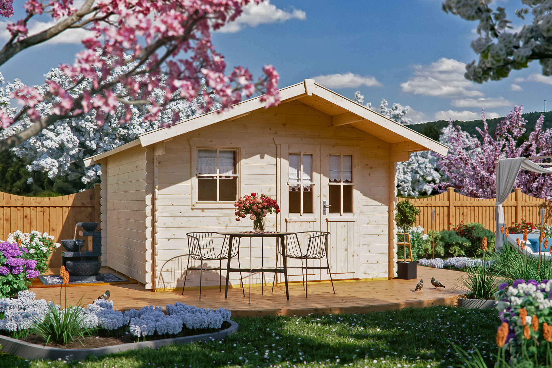 Gartenhaus Malaga , mit Vordach natur 1 Gartenhaus Malaga , mit Vordach natur