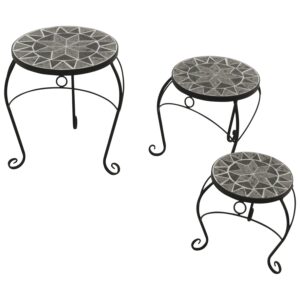 Beistelltische 3-er Set, Stahl/Mosaik grau