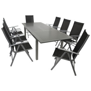 Garnitur 9-teilig, Ausziehtisch, Aluminium/Textilene