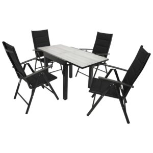 Garnitur 5-teilig, Aluminium, Kunstgewebe schwarz, Glasplatte