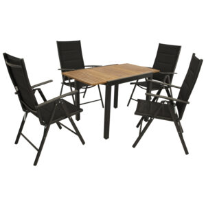 Garnitur 5-teilig, Aluminium, Akazie, Kunstgewebe schwarz