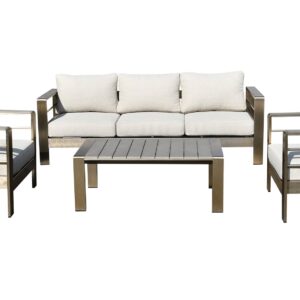 Lounge-Set 4-teilig aus gebürstetem Aluminium, Polster grau, Kunstholz dunkelgrau