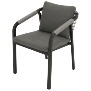 Stapelsessel Aluminium anthrazit mit Rope und Kissen in grau, 4-er Set