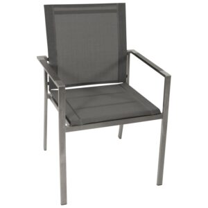 Stapelsessel Edelstahl poliert + Kunstgewebe gepolster anthrazit, Armlehnen Kunstholz grau, 4-er Set