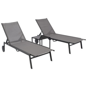 Gartenliegen-Set mit Tisch, Stahl, Textilgewebe