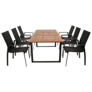 Garnitur 7-teilig, Aluminium, Textilgewebe, Tischplatte Akazie