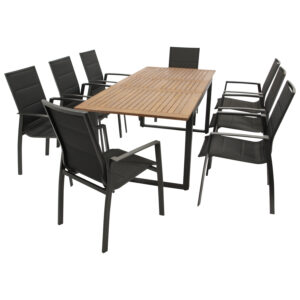 Garnitur 9-teilig, Aluminium, Textilgewebe, Tischplatte Akazie