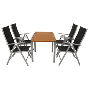 Garnitur 5-teilig, Aluminium, Kunstgewebe, Tischplatte Akazie