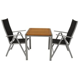 Garnitur 3-teilig, Aluminium, Kunstgewebe, Tischplatte Akazie