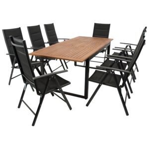 Garnitur 9-teilig, Aluminium, Kunstgewebe, Tischplatte Akazie