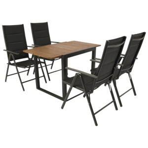 Garnitur 5-teilig, Aluminium, Kunstgewebe, Tischplatte Akazie