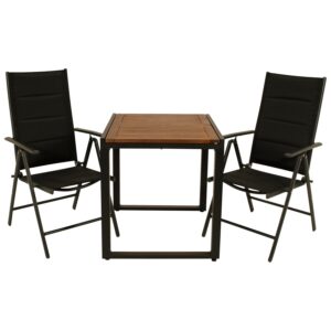 Garnitur 3-teilig, Aluminium, Kunstgewebe, Tischplatte Akazie