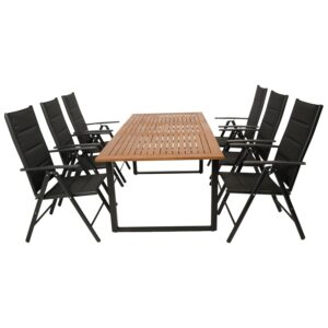 Garnitur 7-teilig, Aluminium, Kunstgewebe, Tischplatte Akazie