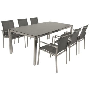 Garnitur 7-teilig, Edelstahl, Kunstgewebe,  Tischplatte Glas
