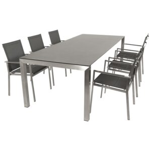 Garnitur 7-teilig, Edelstahl, Kunstgewebe,  Tischplatte Glas