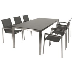 Garnitur 7-teilig, Edelstahl, Kunstgewebe,  Tischplatte Glas