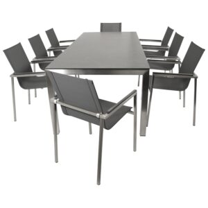Garnitur 9-teilig, Edelstahl, Kunstgewebe, Tischplatte Glas