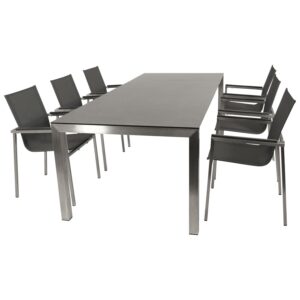 Garnitur 7-teilig, Edelstahl, Kunstgewebe,  Tischplatte Glas