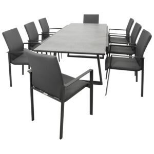 Garnitur 9-teilig, Aluminium, Kunstgewebe, Tischplatte Glas