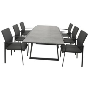 Garnitur 7-teilig, Aluminium, Kunstgewebe,  Tischplatte Glas