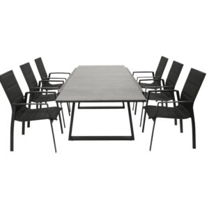 Garnitur 7-teilig, Aluminium, Kunstgewebe, Tischplatte Glas