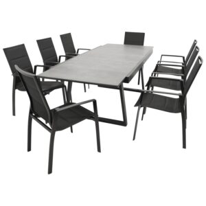 Garnitur 9-teilig, Aluminium, Kunstgewebe, Tischplatte Glas