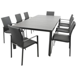 Garnitur 9-teilig, Aluminium, Kunstgewebe, Tischplatte Alu