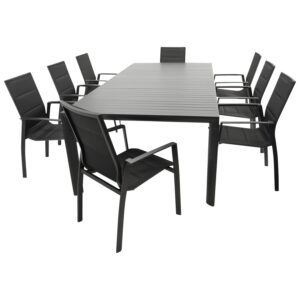 Garnitur 9-teilig, Aluminium, Kunstgewebe, Tischplatte Alu