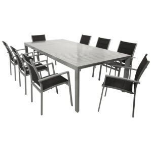 Garnitur 9-teilig, Aluminium, Kunstgewebe, Tischplatte Alu
