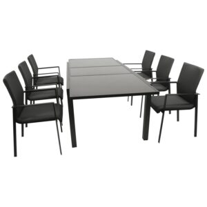 Garnitur 7-teilig, Aluminium, Kunstgewebe,  Tischplatte Glas