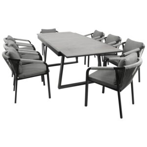 Garnitur 9-teilig, Aluminium, Rope, Tischplatte Glas