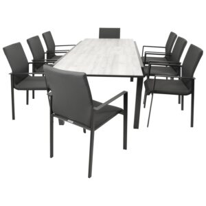Garnitur 9-teilig, Aluminium, Kunstgewebe, Tischplatte Glas