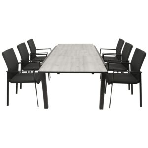 Garnitur 7-teilig, Aluminium, Kunstgewebe,  Tischplatte Glas